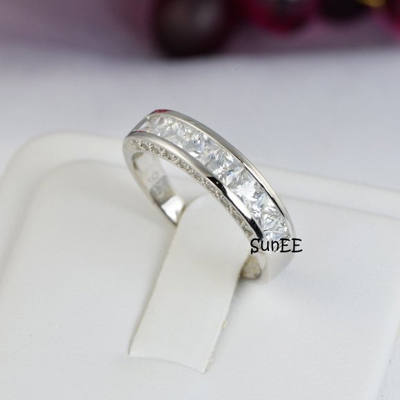 Real 925 Princess Wedding Band Ring - Picture 2 of 3